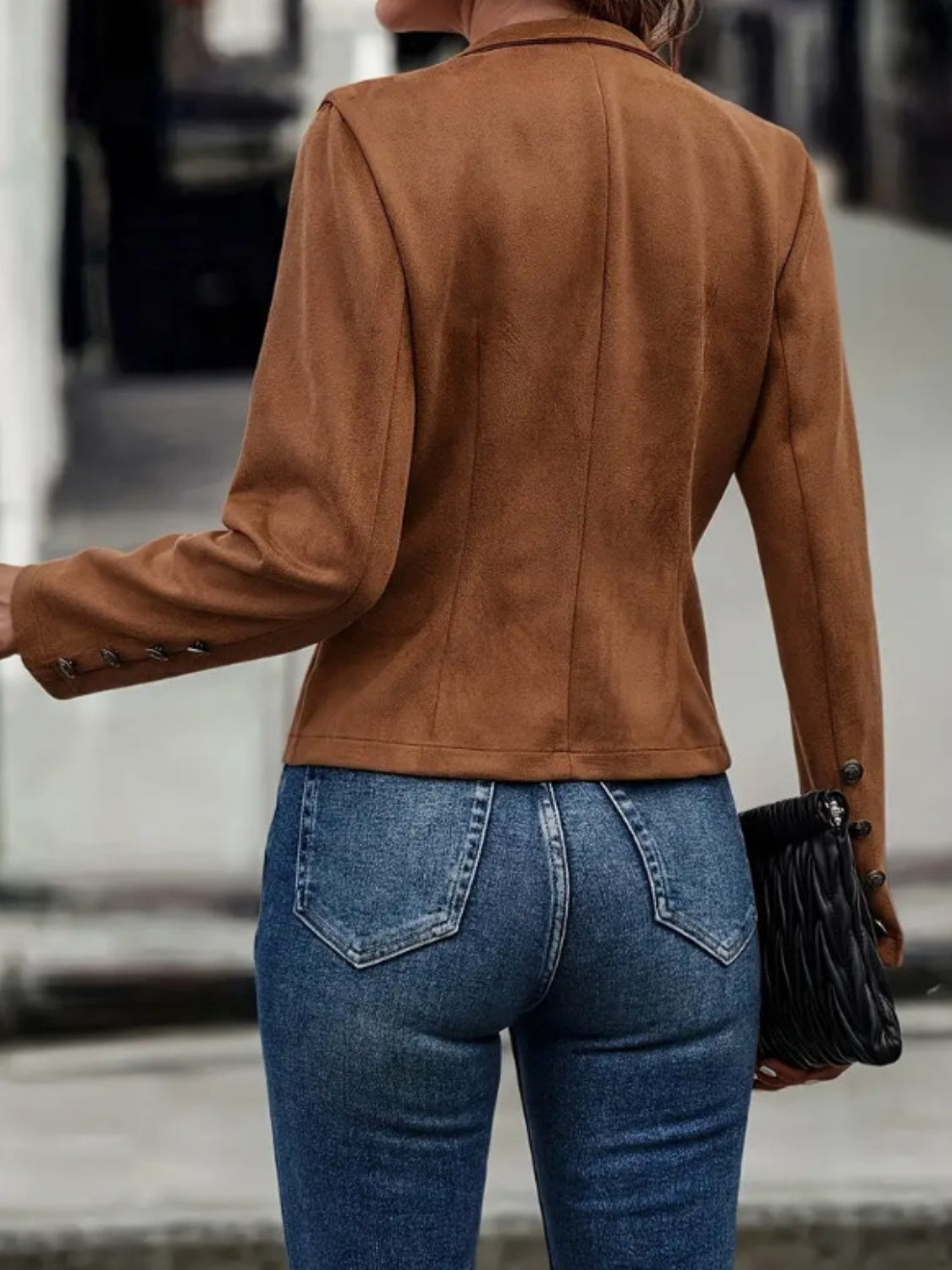 Decorative Button Open Front Jacket