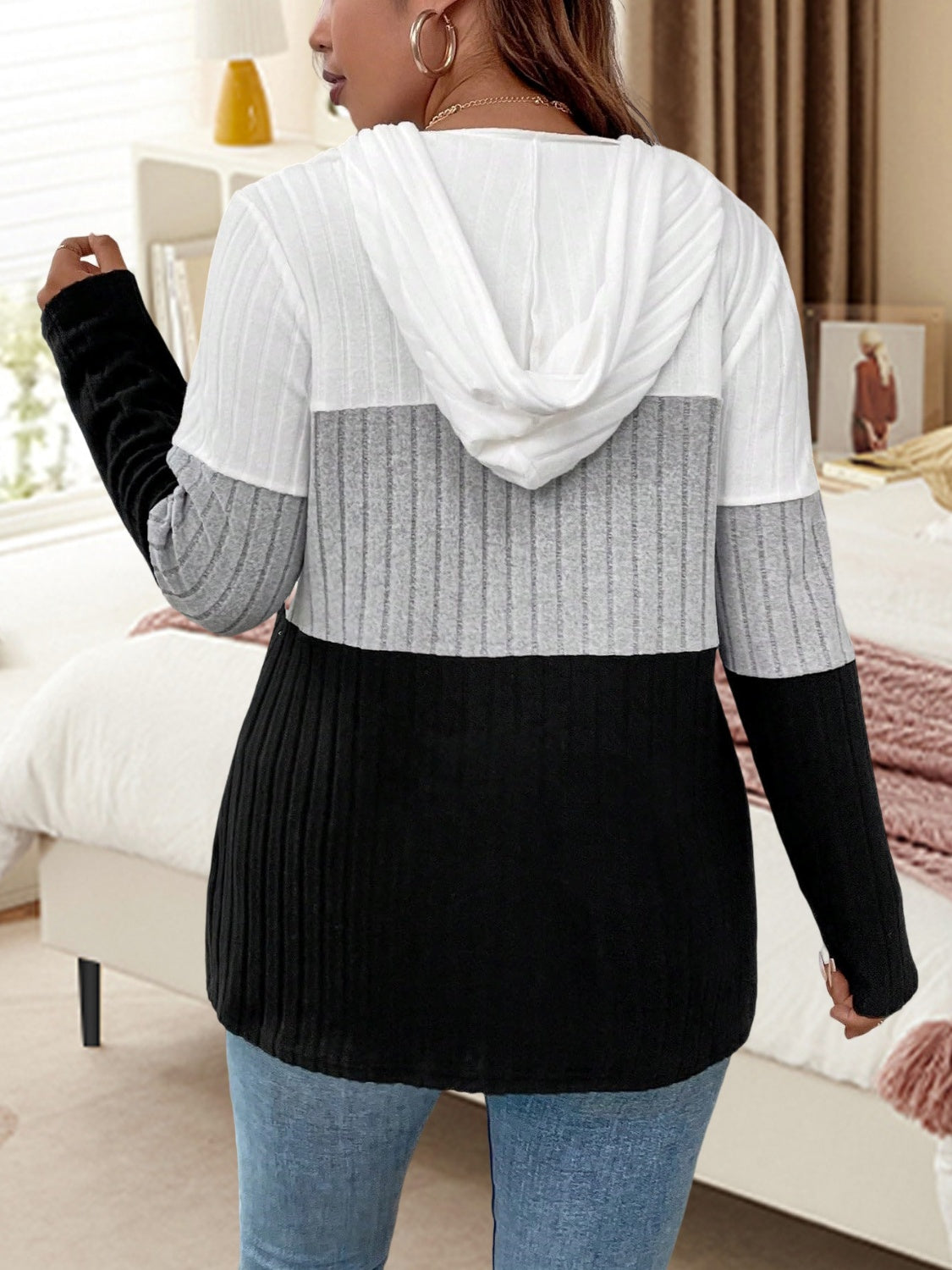 Color Block Hooded Top