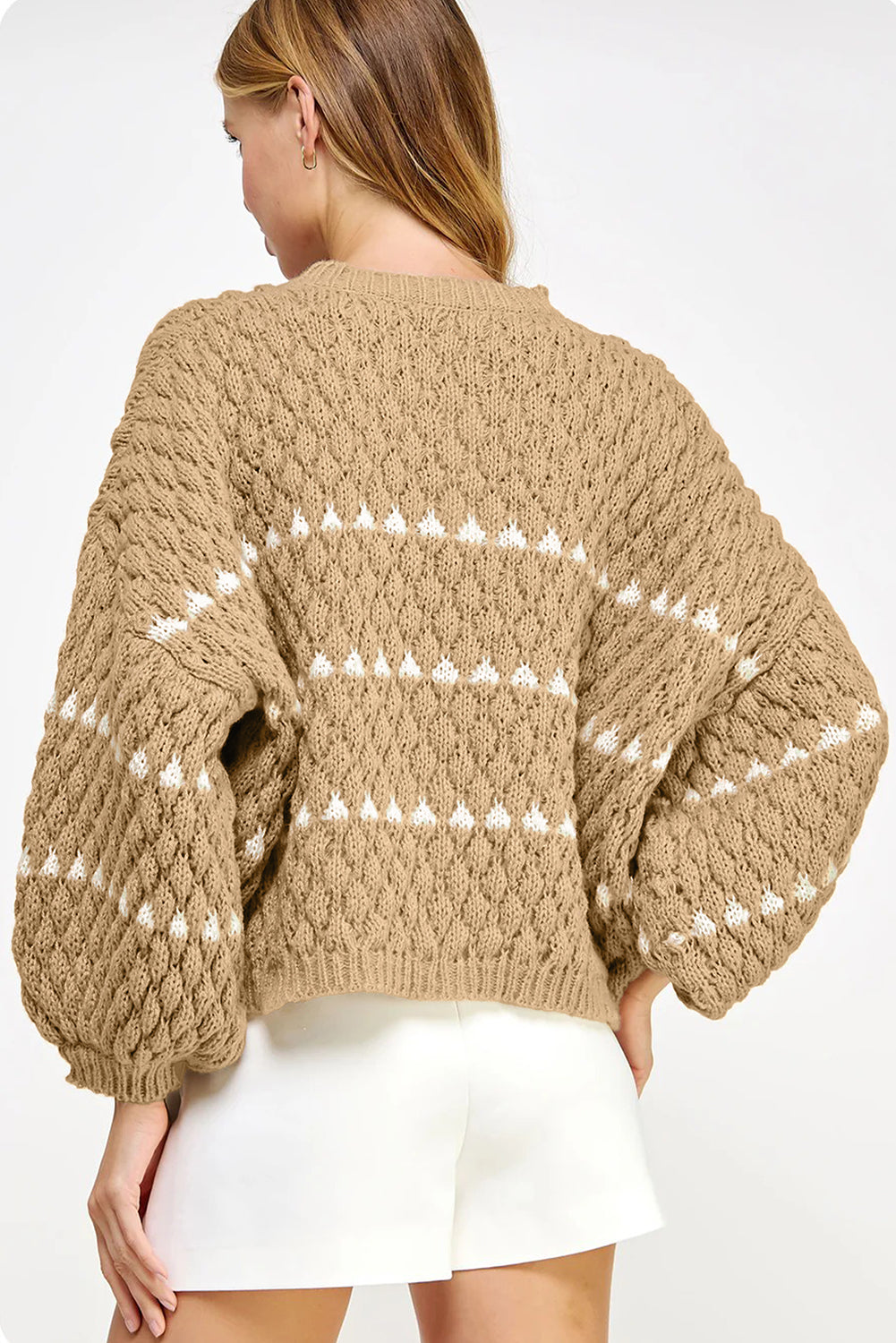 Contrast Knit Puff Sleeve Sweater