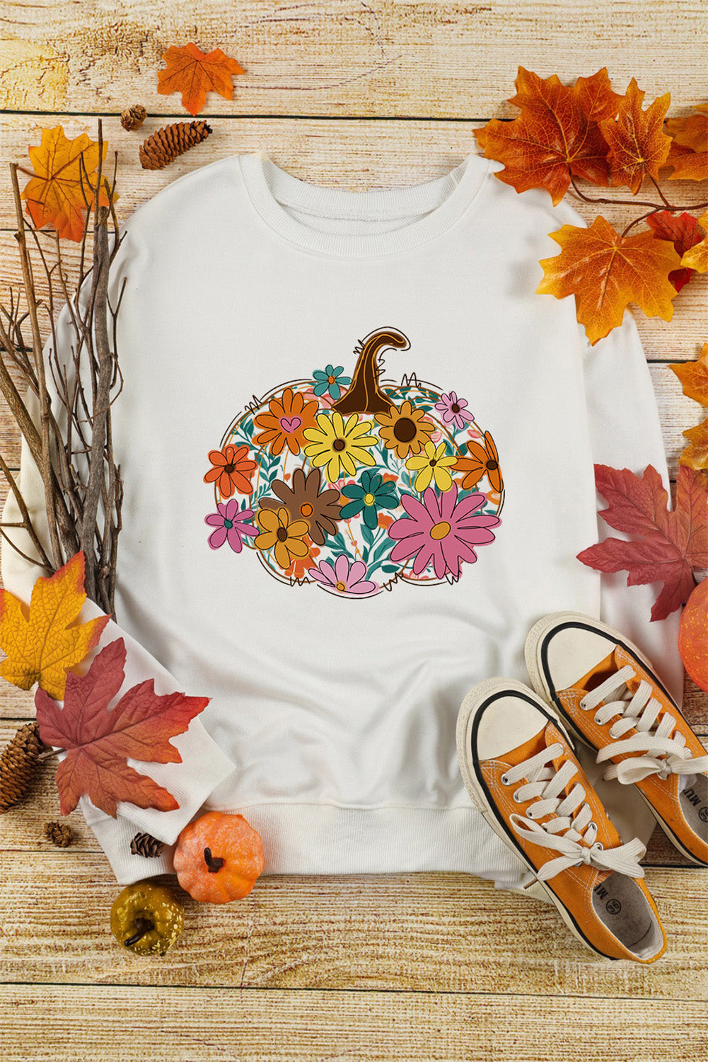White Floral Pumpkin Sweatshirt
