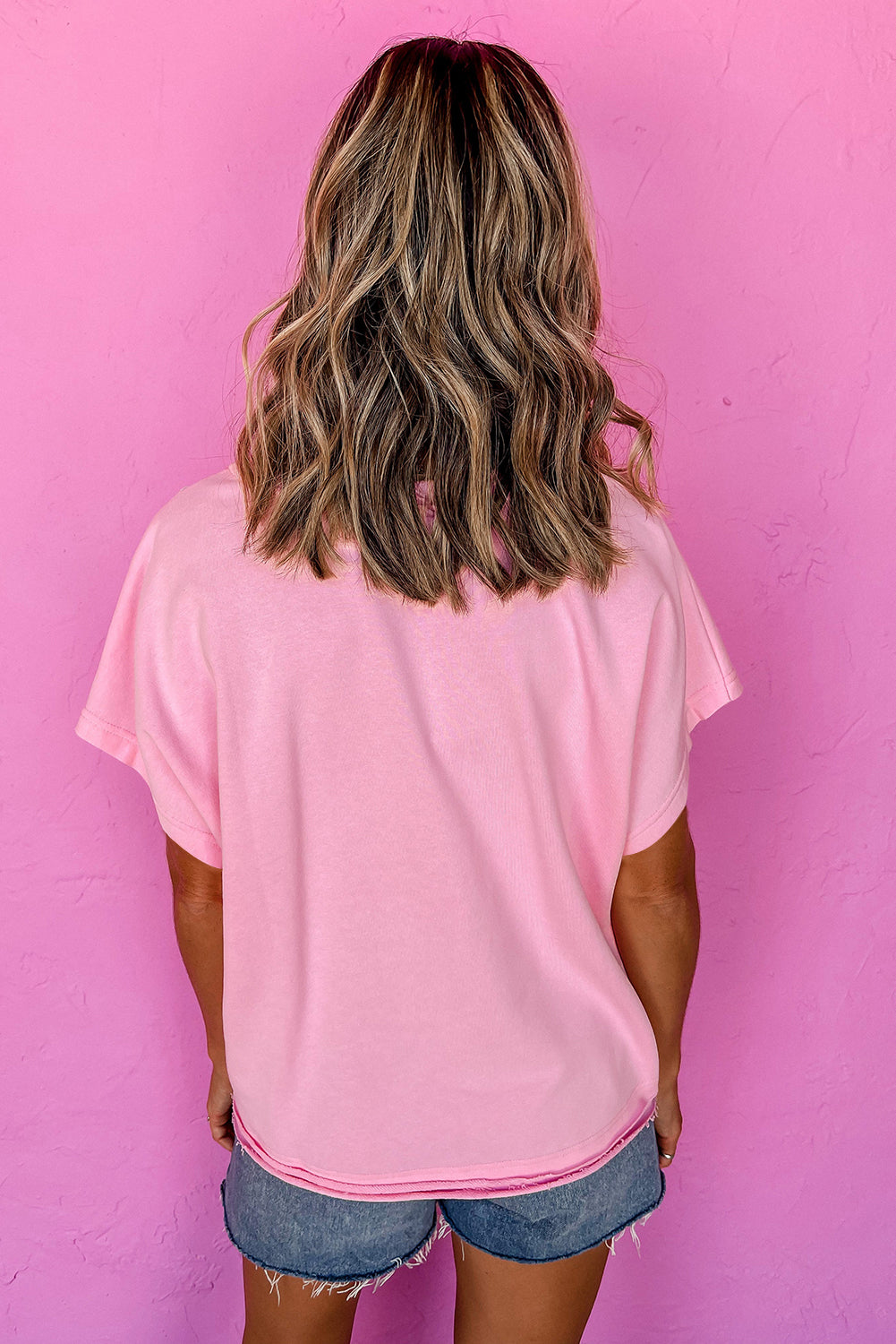 Pink Patchwork Seam T-Shirt