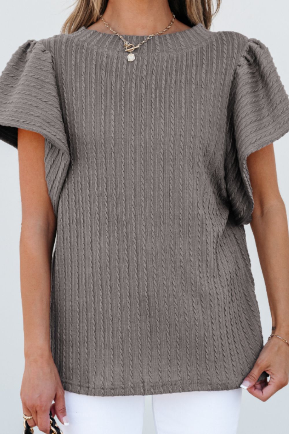 Textured Flounce Sleeve Blouse
