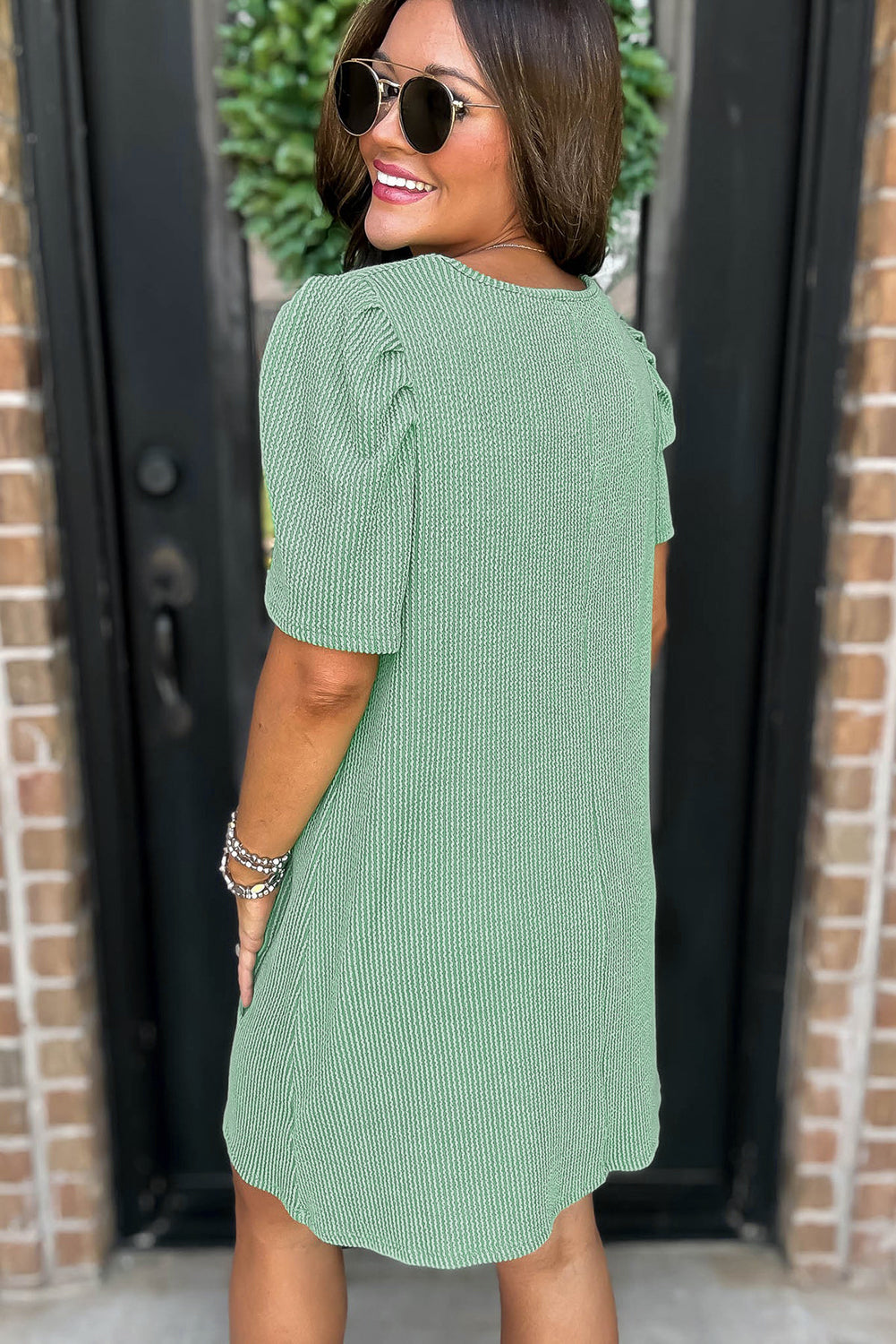 Mint Green Puff Sleeve Mini Dress