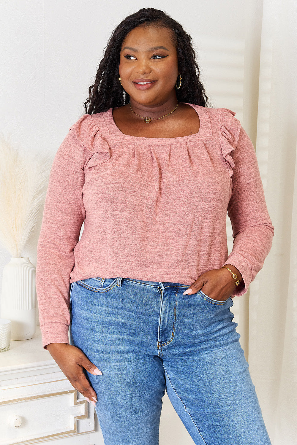 Square Neck Ruffle T-Shirt