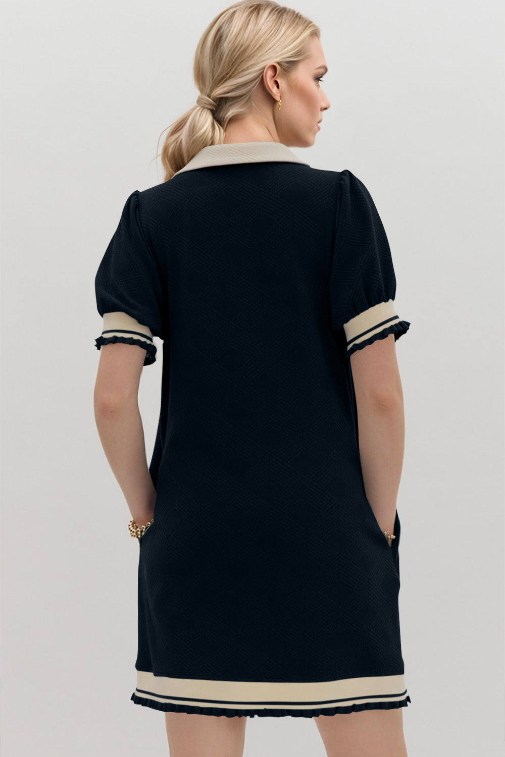 Contrast Trim Johnny Collar Mini Dress