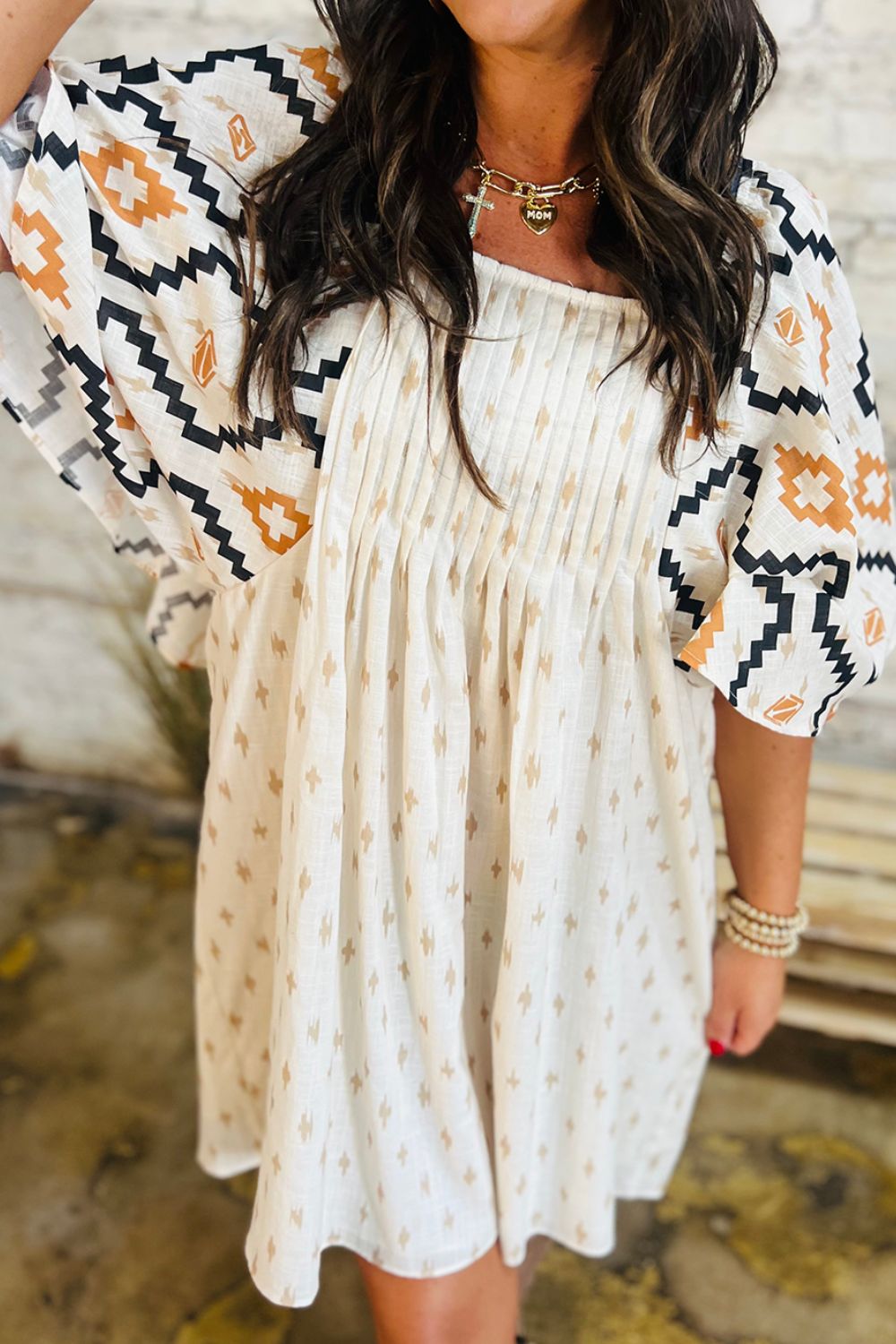 Aztec Half Sleeve Mini Dress