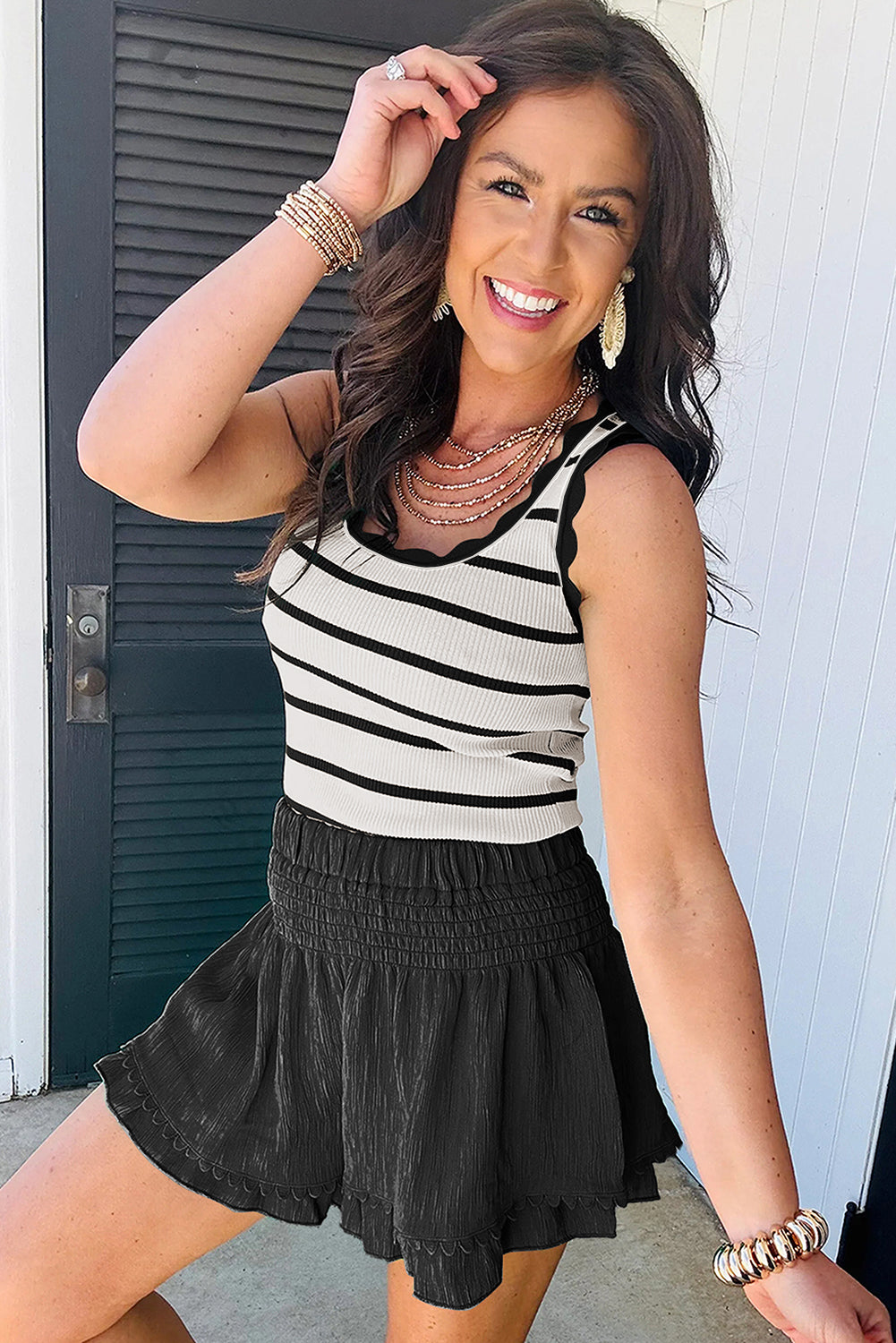 Scalloped Edge Ribbed Tank Top