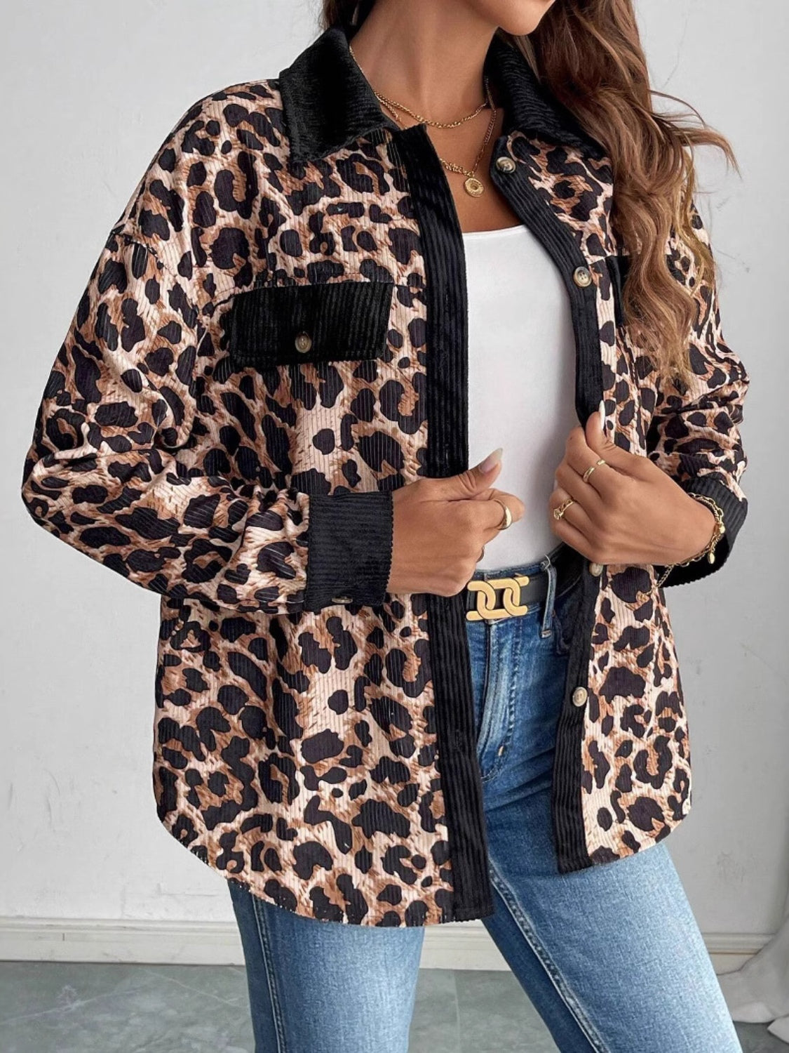 Leopard Collared Button Up Shacket