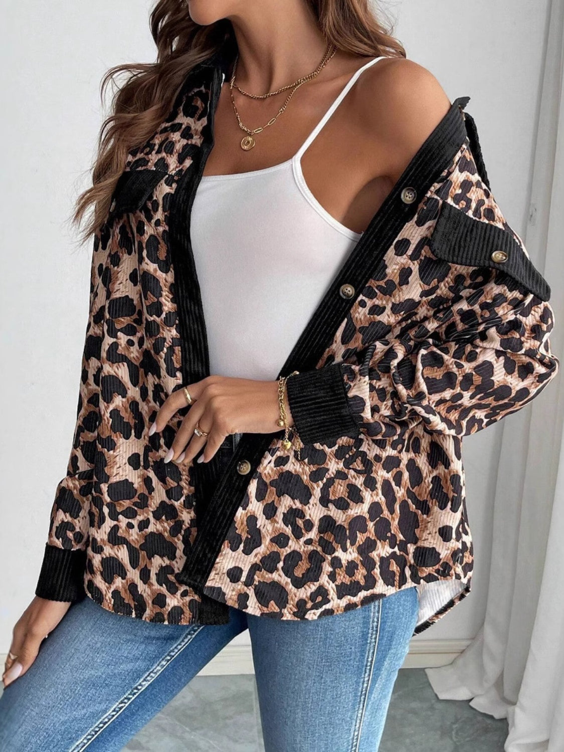 Leopard Collared Button Up Shacket