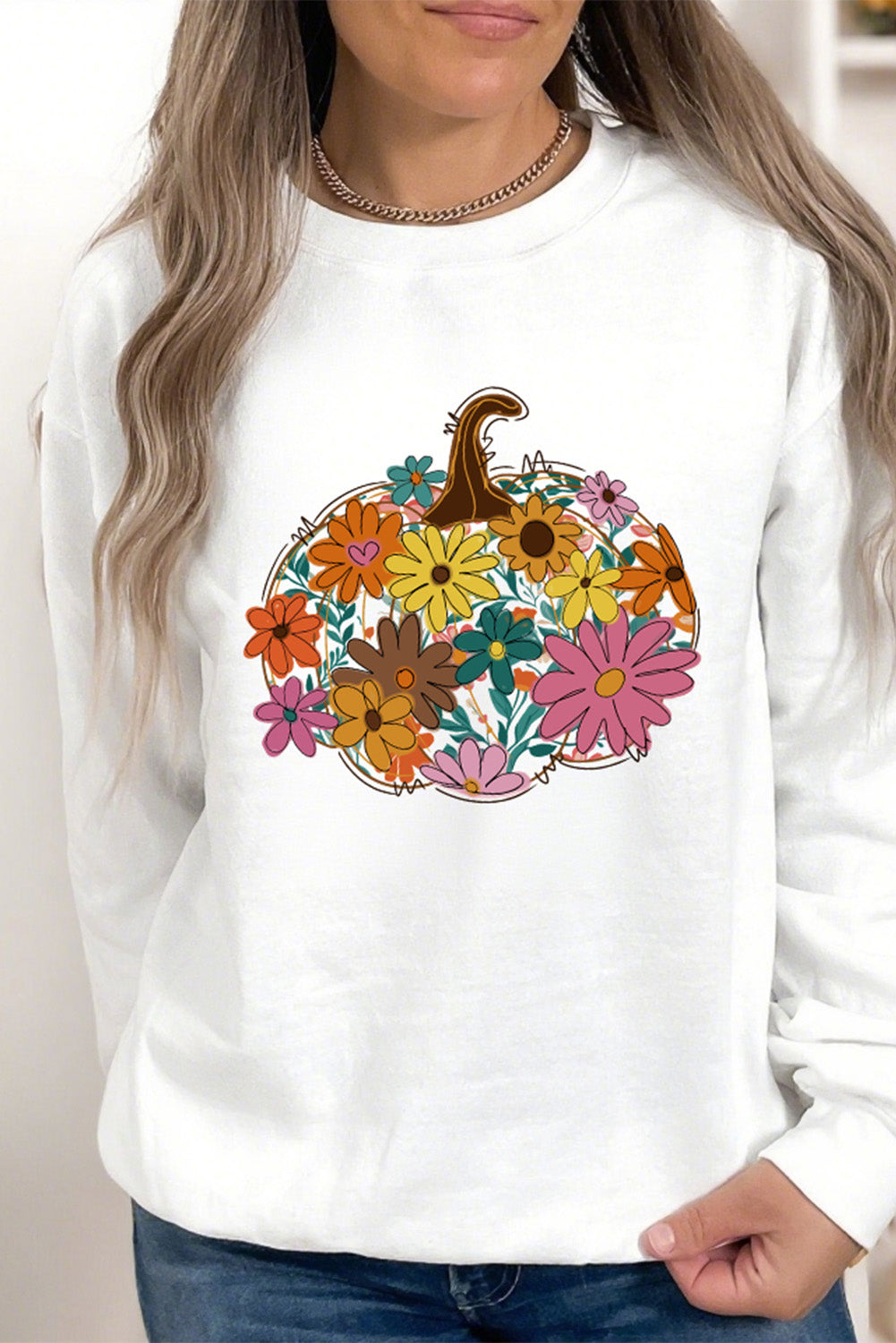 White Floral Pumpkin Sweatshirt