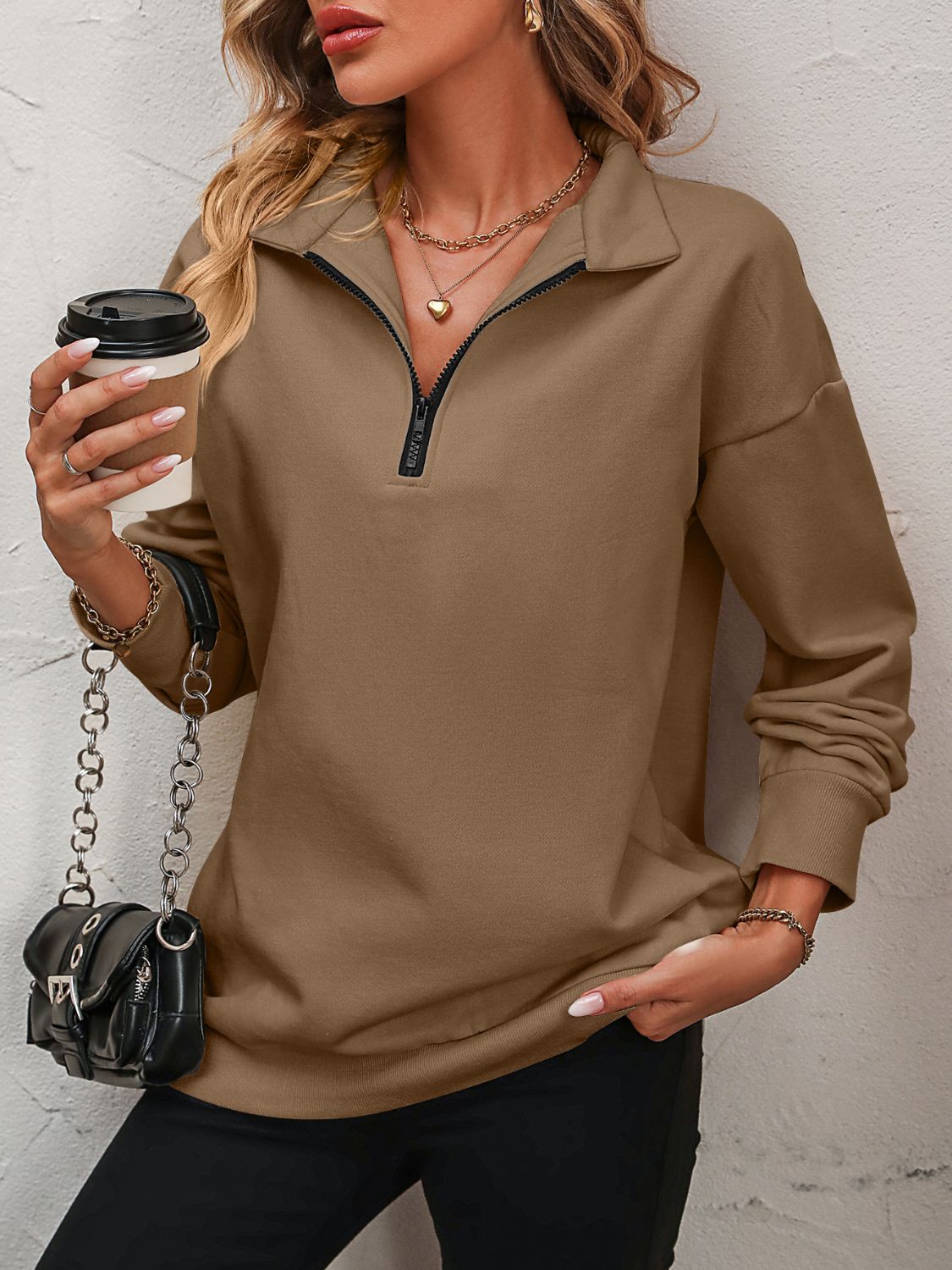 Mandy Half Zip Dropped Shoulder Sweatshirt
