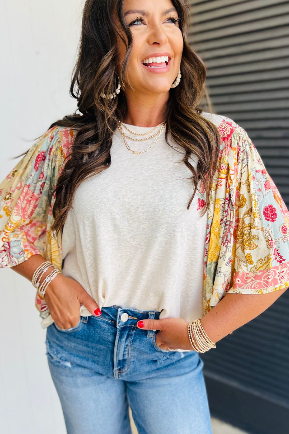 Floral Flare Flutter Sleeve Blouse