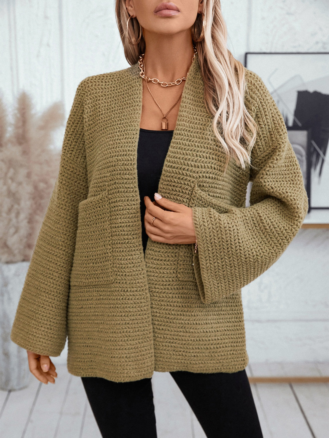 Open Front Pocket Cardigan