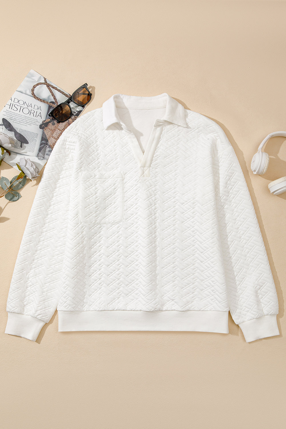 Textured Johnny Collar Pullover