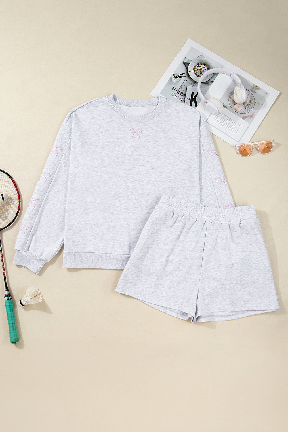 Bow Pullover Loose Shorts Set Plus Size