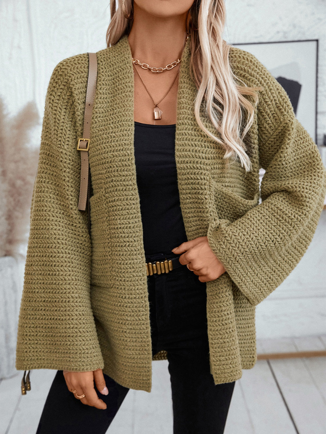 Open Front Pocket Cardigan