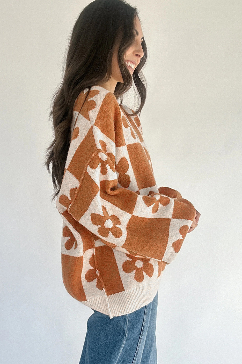 Flower Block Henley Sweater