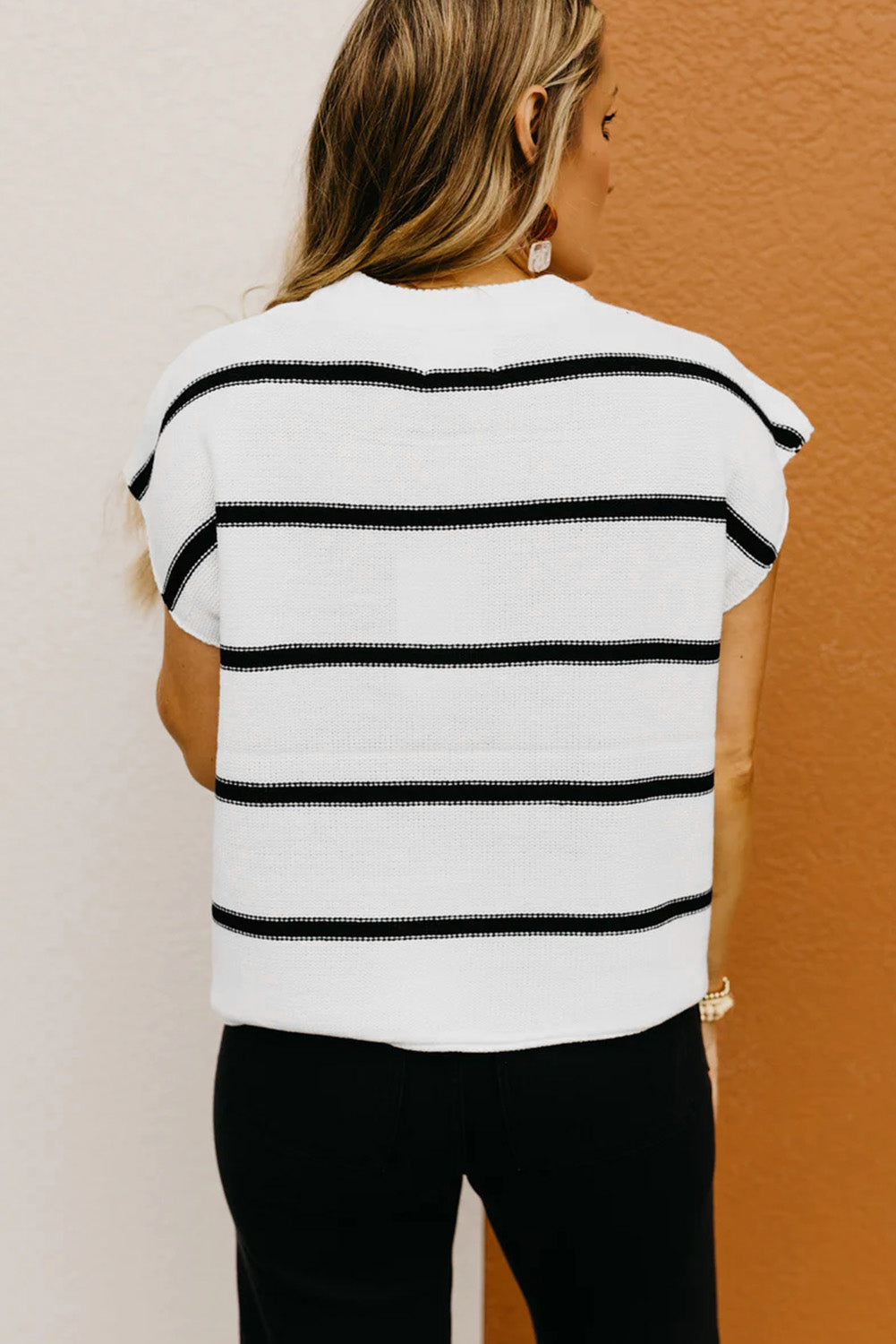 White Stripe Batwing Sleeve Sweater