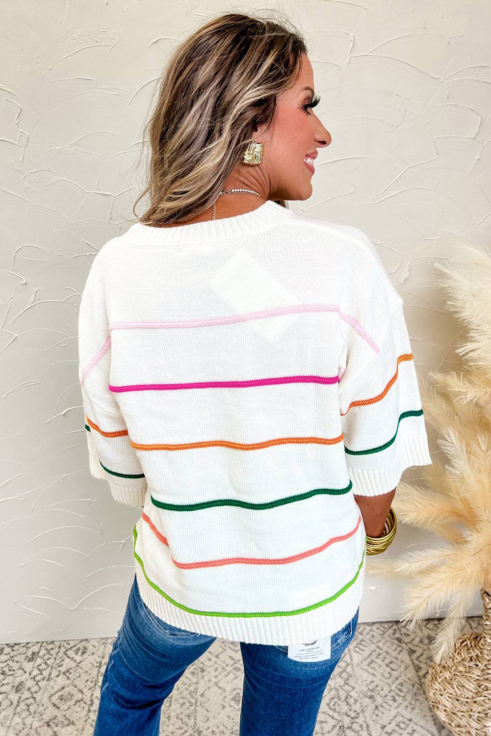 Colorful Stripe Half Sleeve Sweater