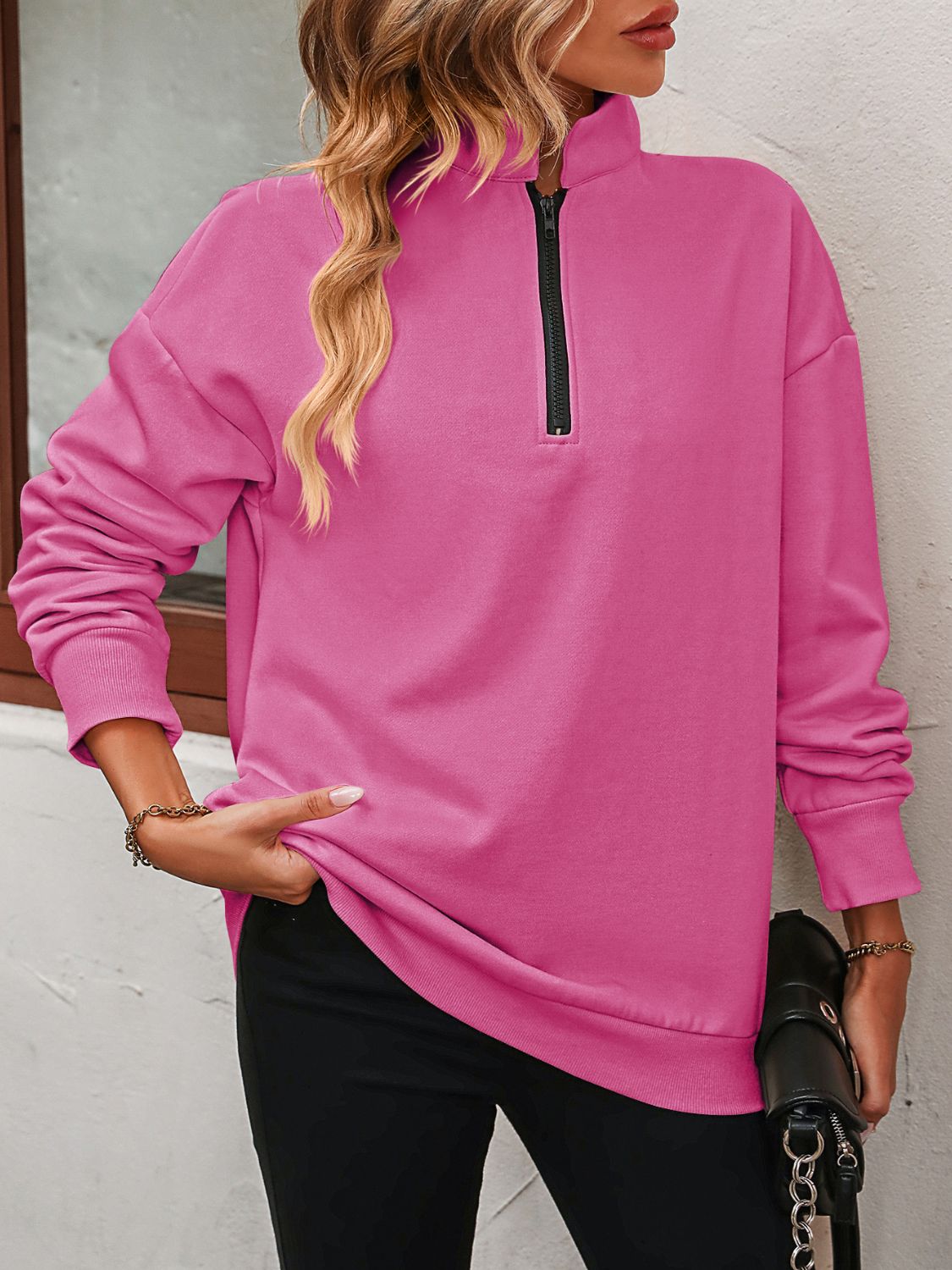 Mandy Half Zip Dropped Shoulder Sweatshirt
