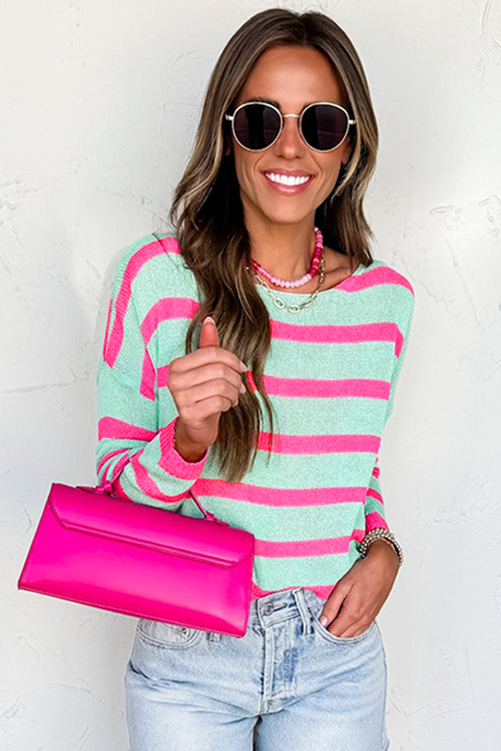 Mint Striped Knit Sweater