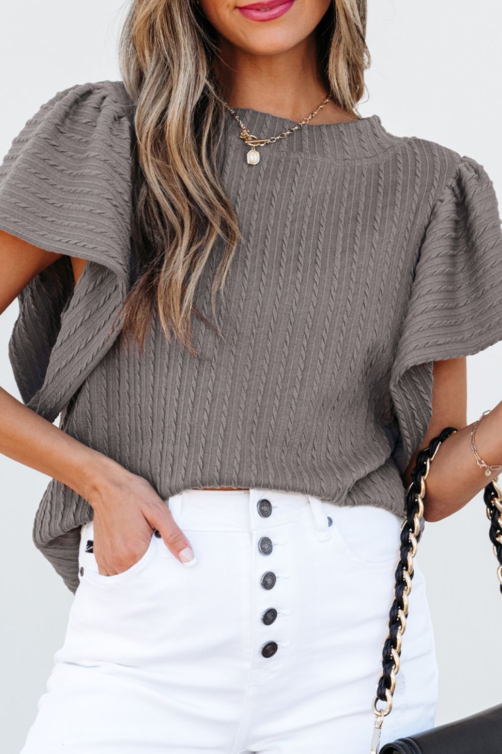 Textured Flounce Sleeve Blouse
