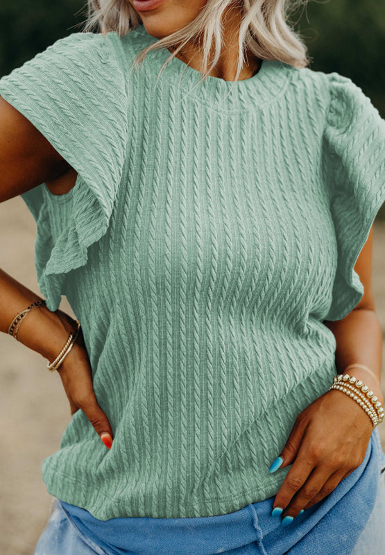 Textured Flounce Sleeve Blouse