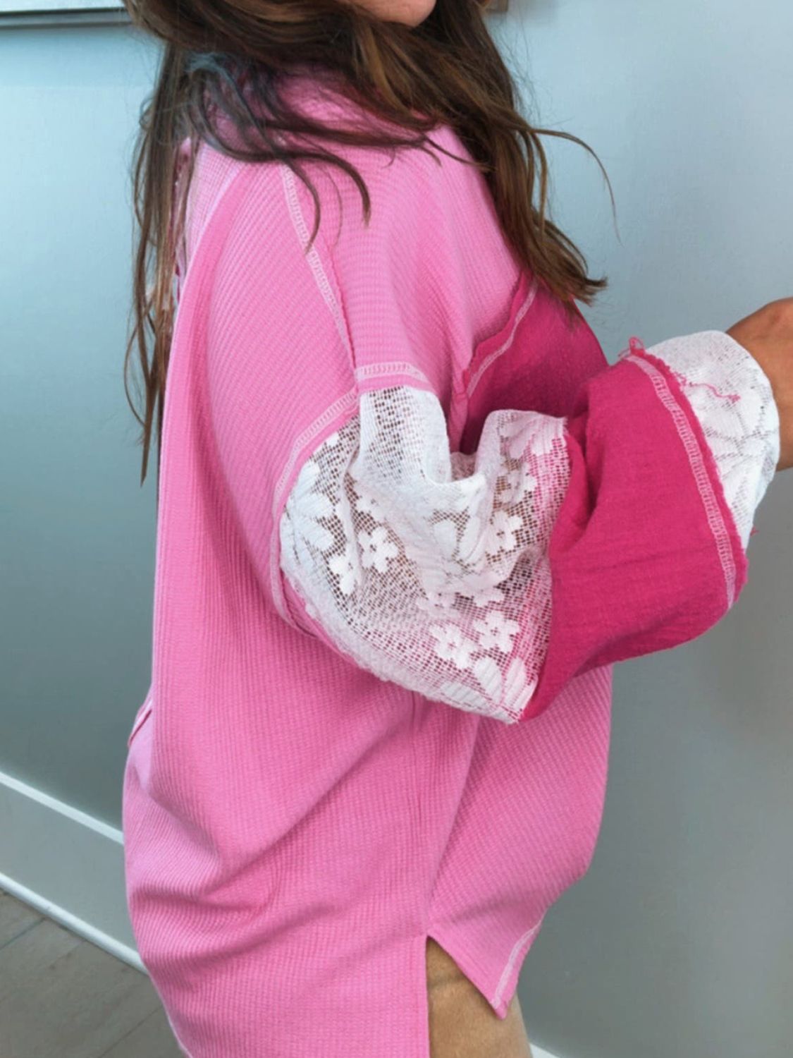Lace Patchwork Sleeve Top