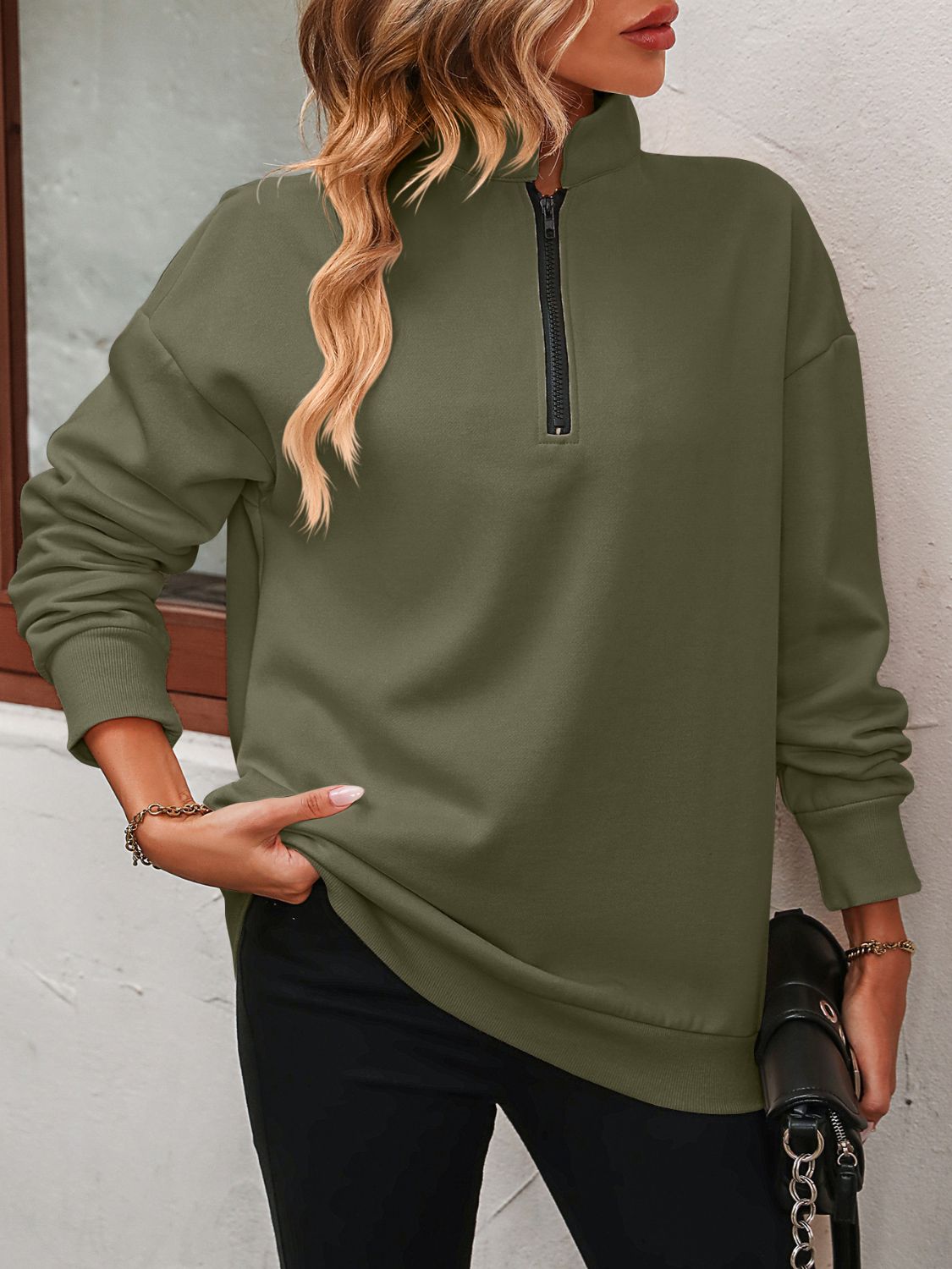 Mandy Half Zip Dropped Shoulder Sweatshirt