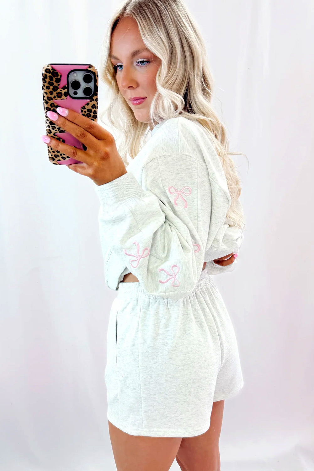 Bow Pullover and High Waist Shorts Set
