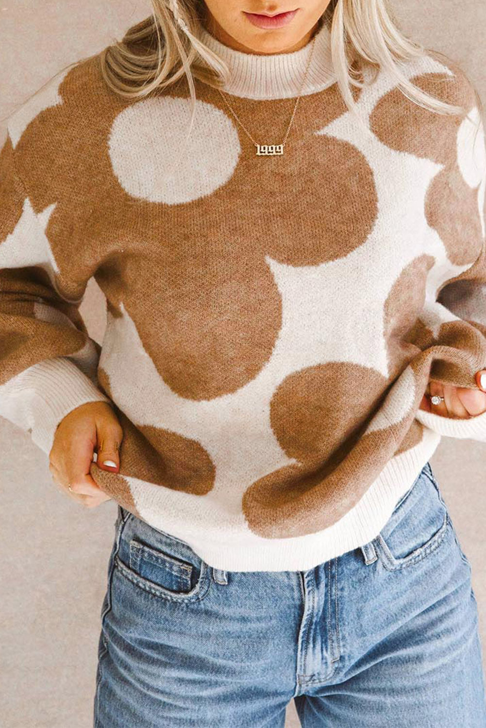 Bold Flower Mock Neck Sweater