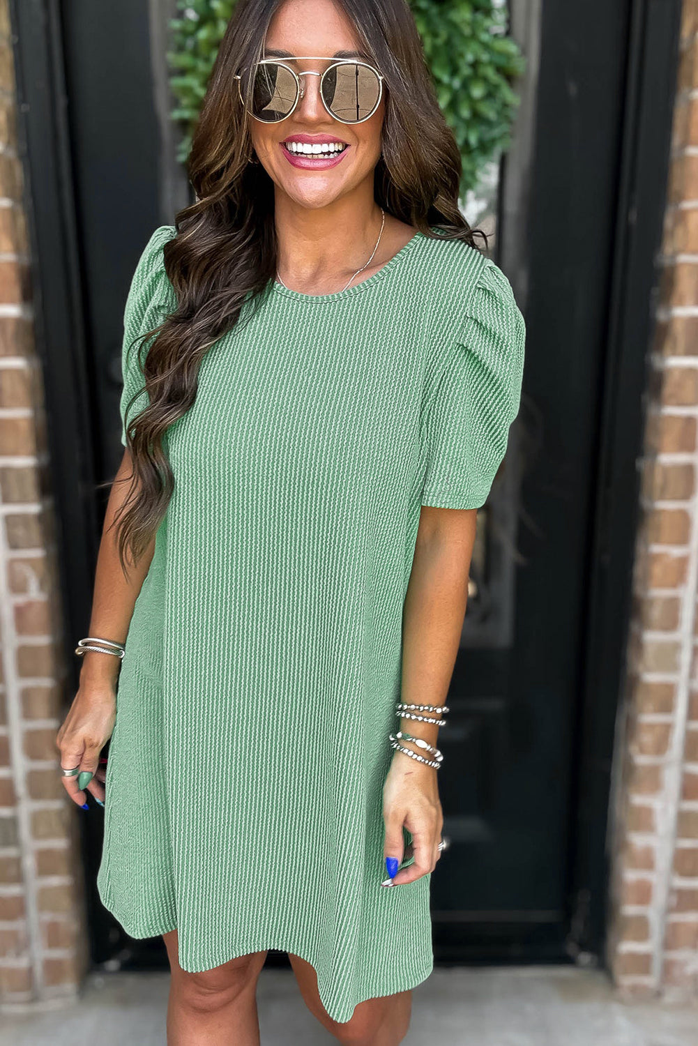 Mint Green Puff Sleeve Mini Dress
