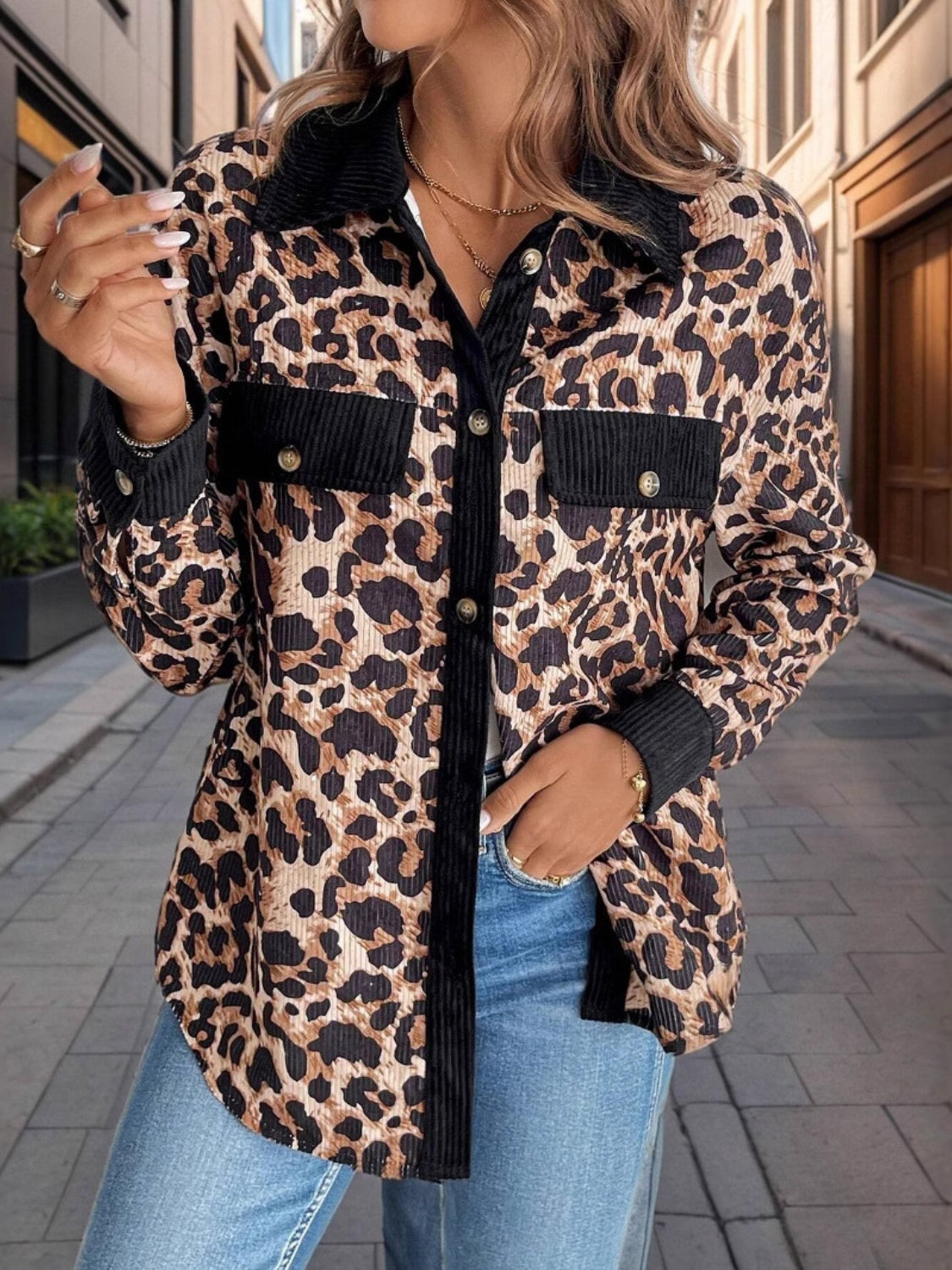 Leopard Collared Button Up Shacket