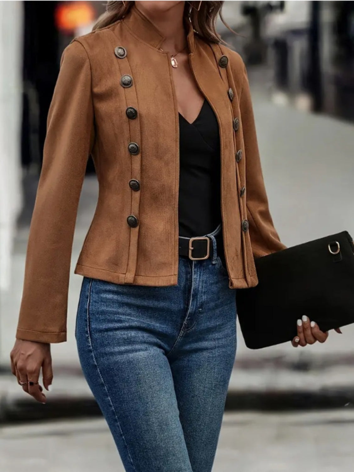 Decorative Button Open Front Jacket