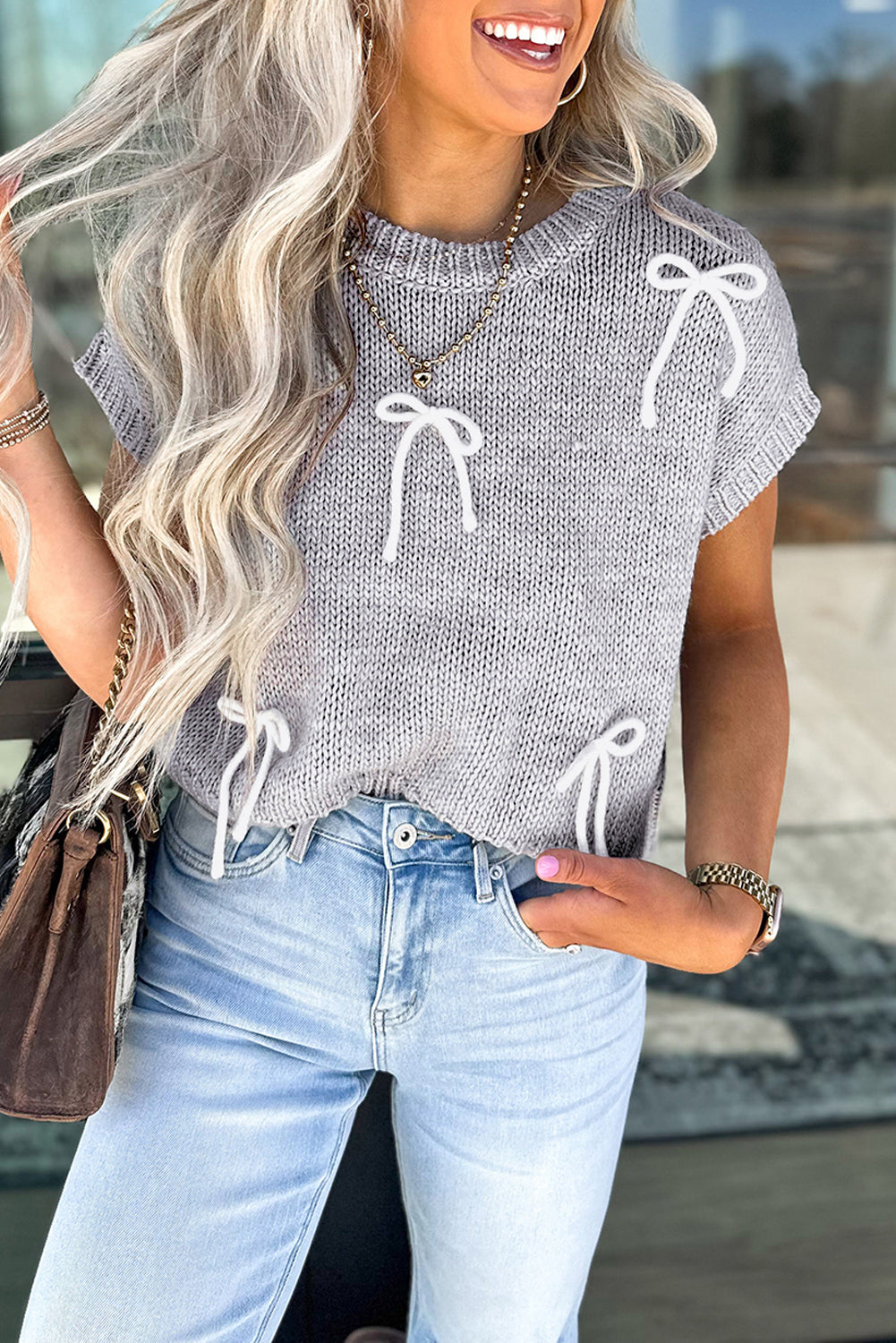 Bowknot Cap Sleeve Sweater