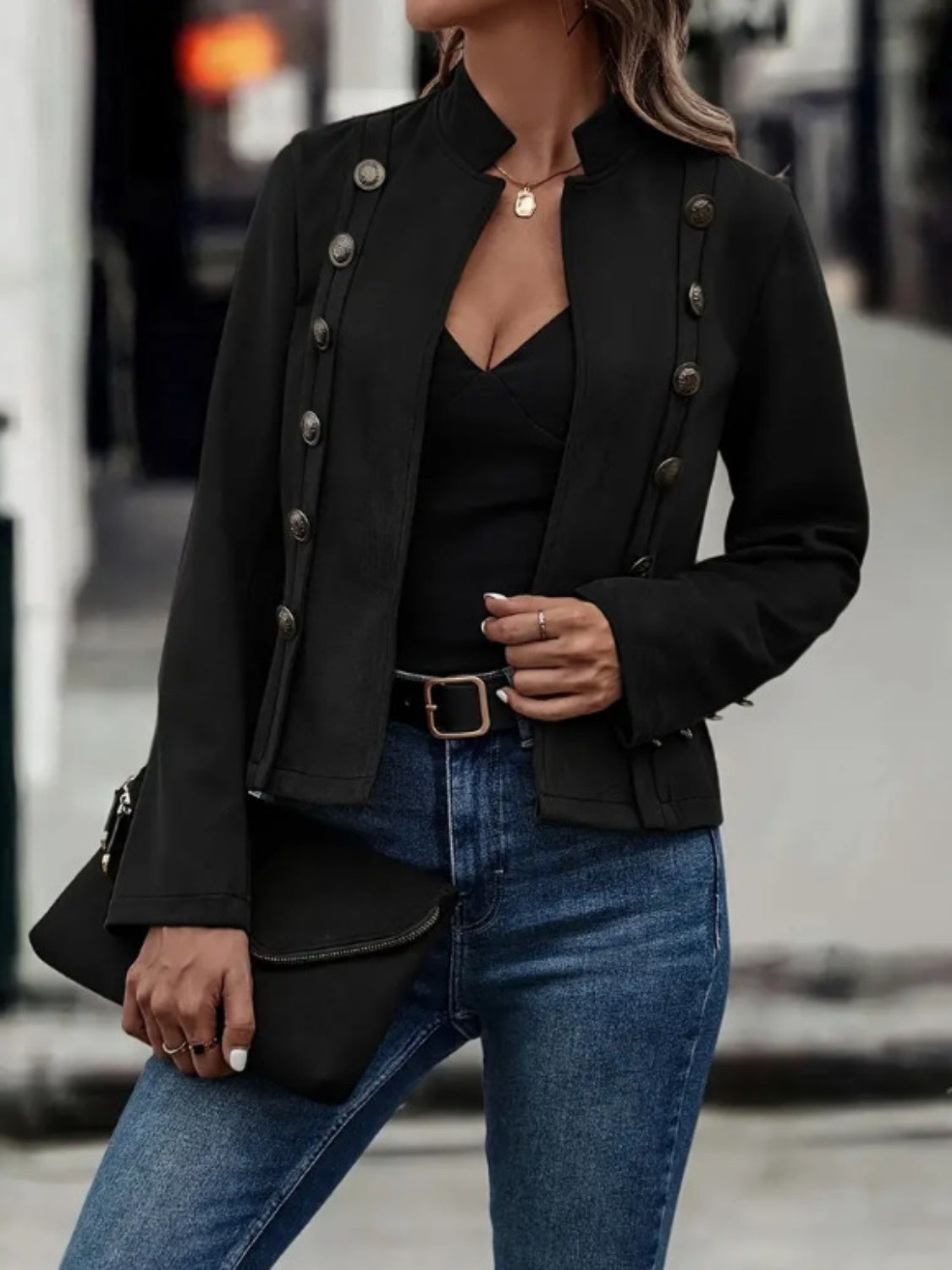 Decorative Button Open Front Jacket