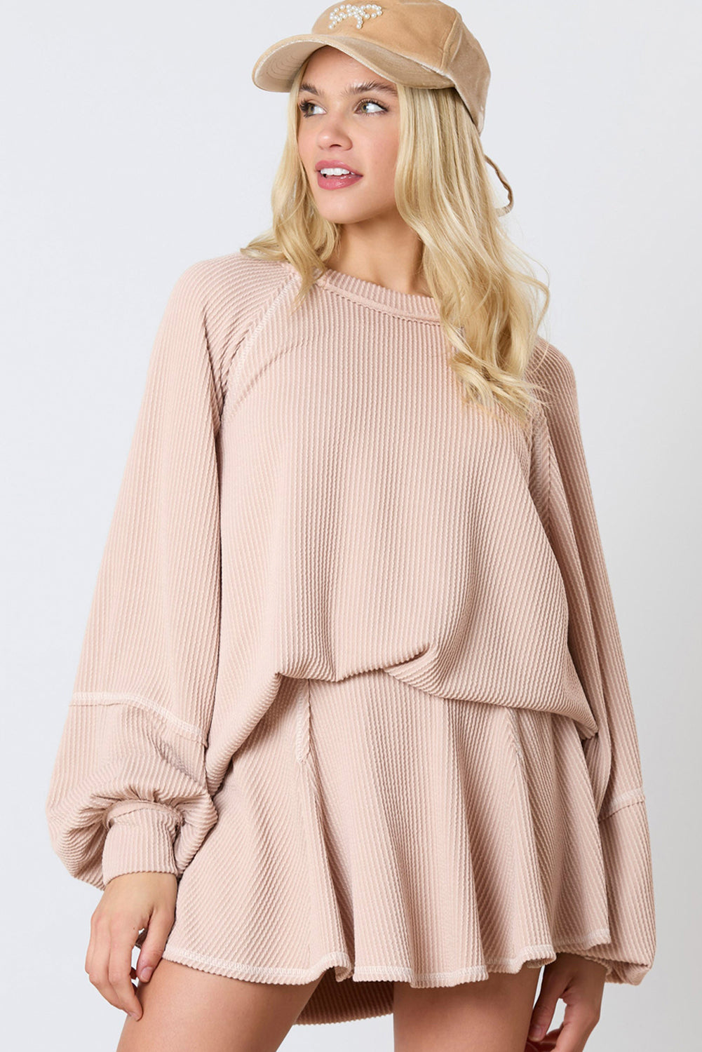 Corded Bishop Sleeve Pullover and Mini Skirt Set