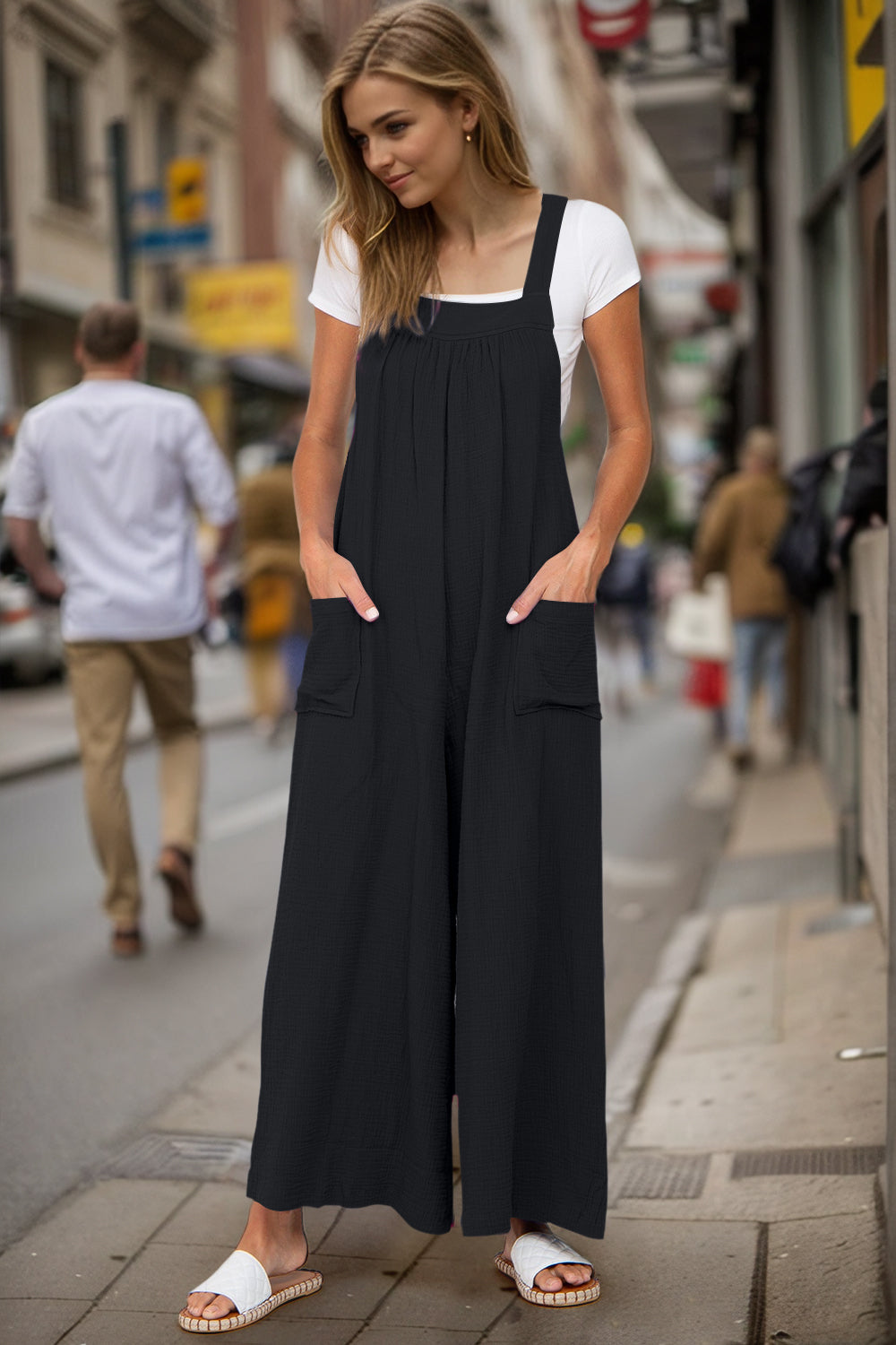 Wide Leg Overalls with Pockets