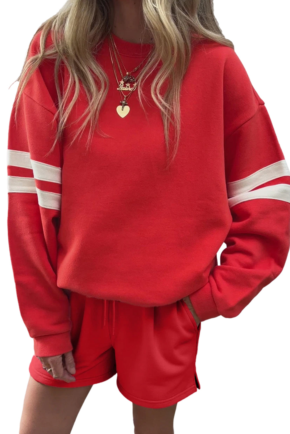 Varsity Stripe Sweatshirt and Shorts Set