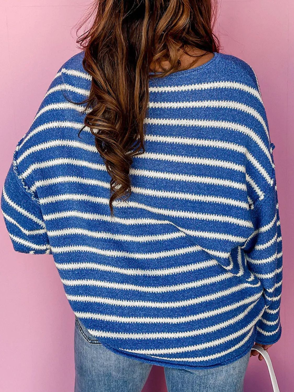 Blue Stripe Dropped Shoulder Sweater