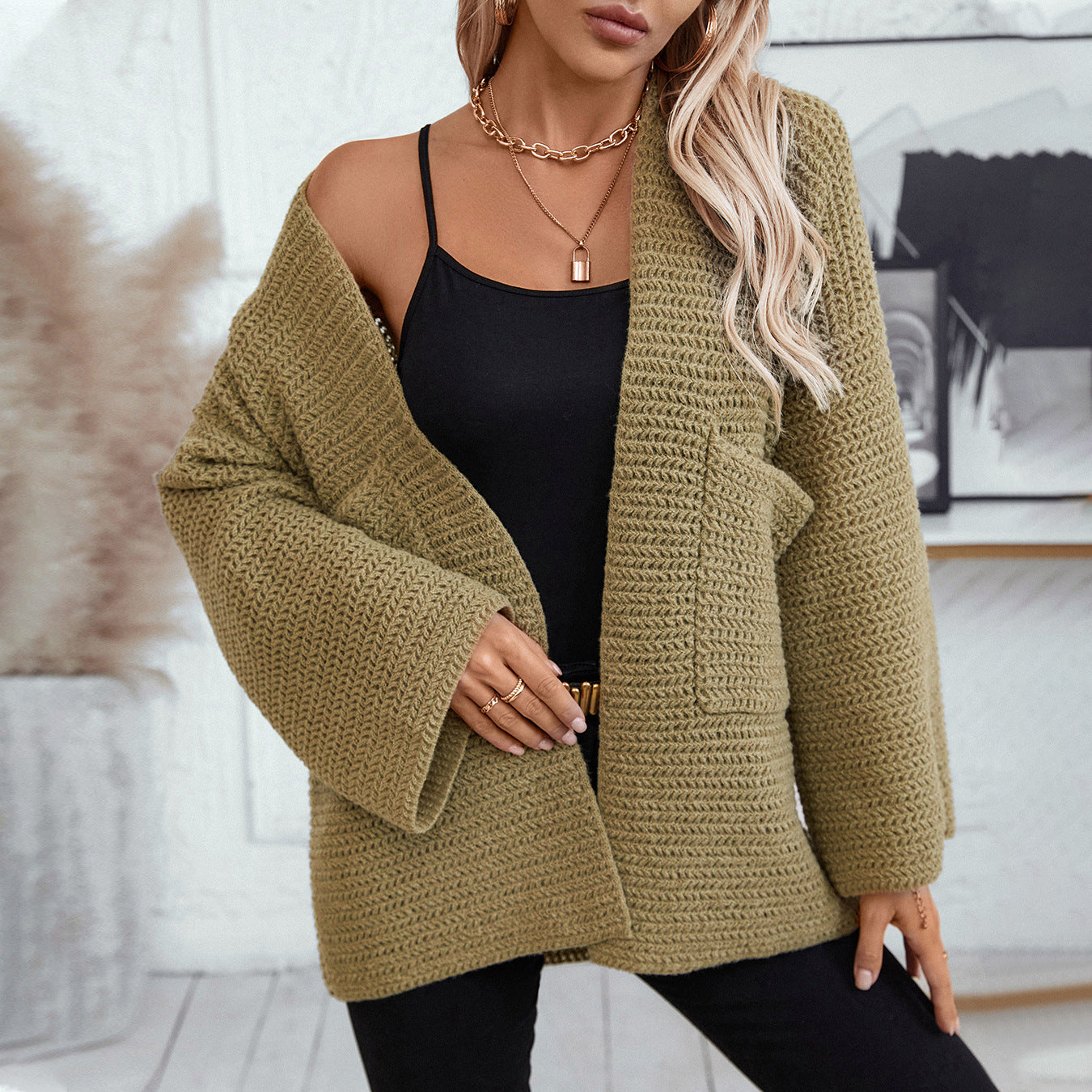Open Front Pocket Cardigan
