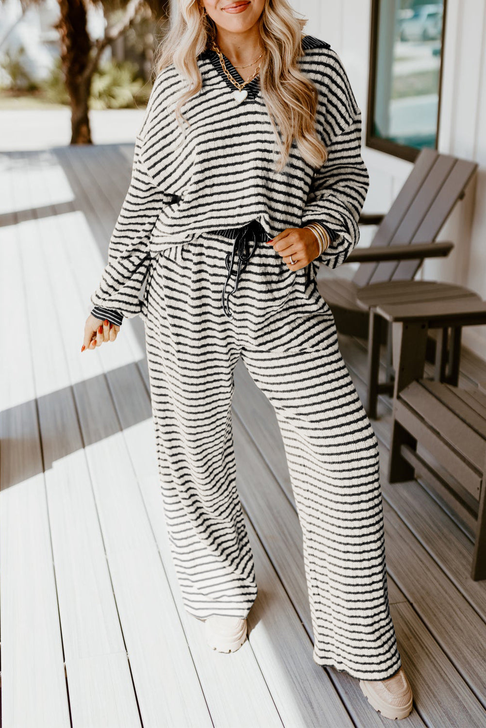 Cozy Stripe Pullover Top and Pants Set