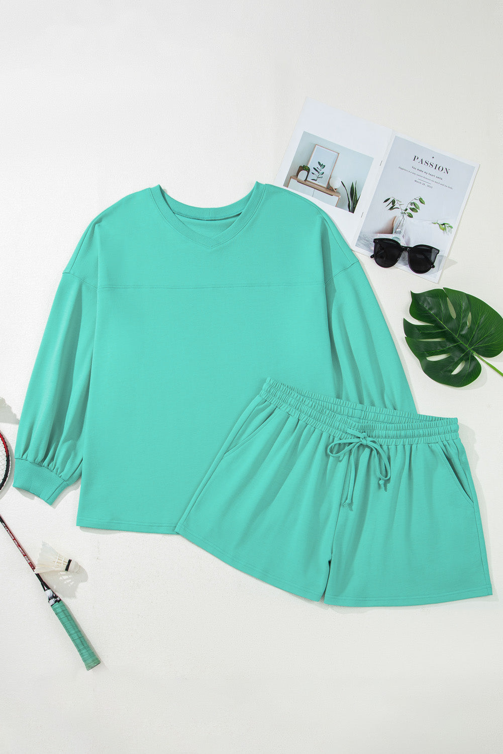 Sea Green Pullover and Loose Shorts Set