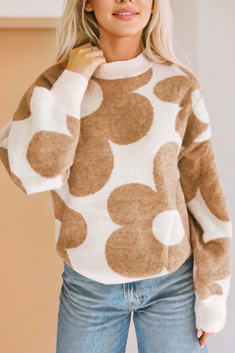 Bold Flower Mock Neck Sweater