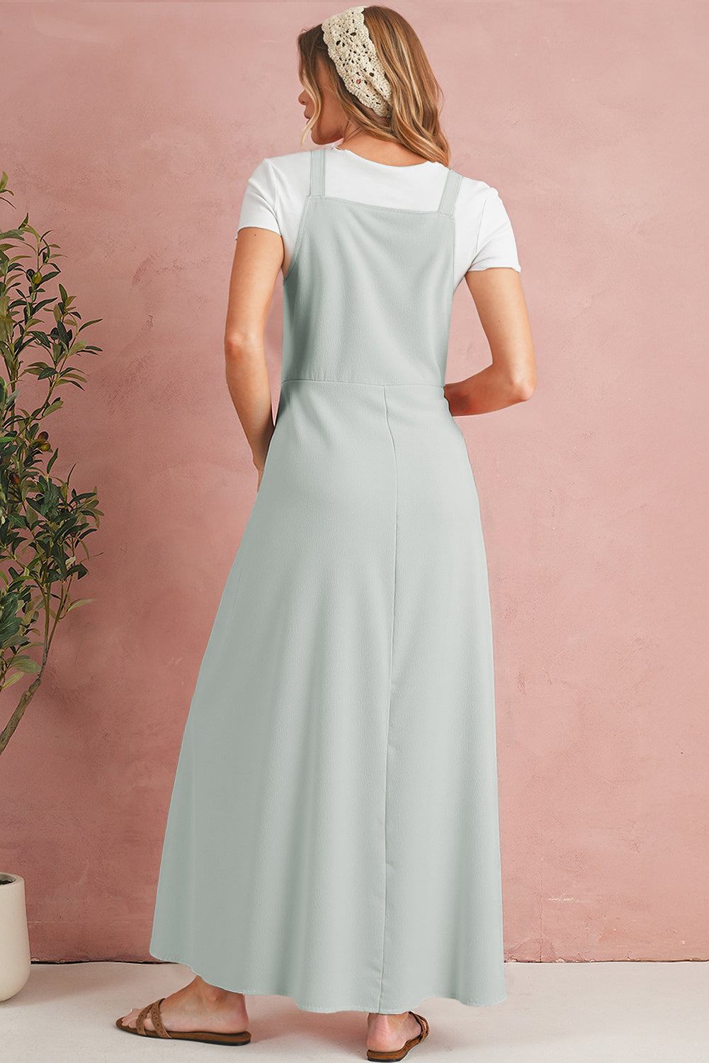 Light Grey Pocket Overall Dress