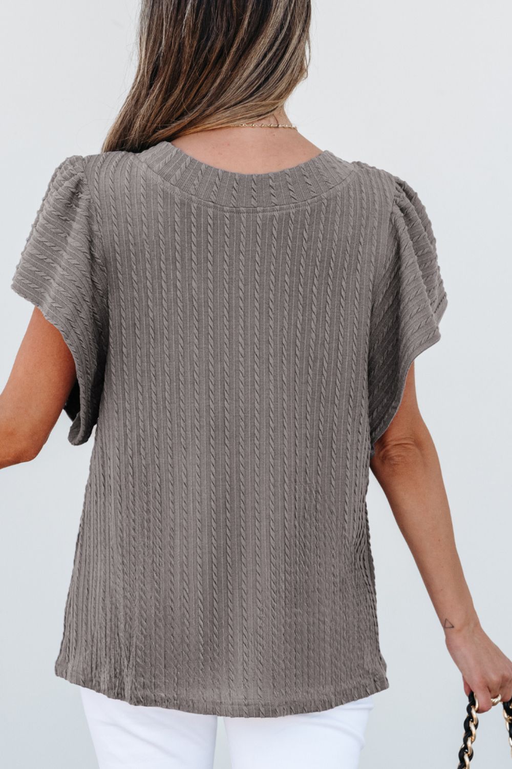 Textured Flounce Sleeve Blouse