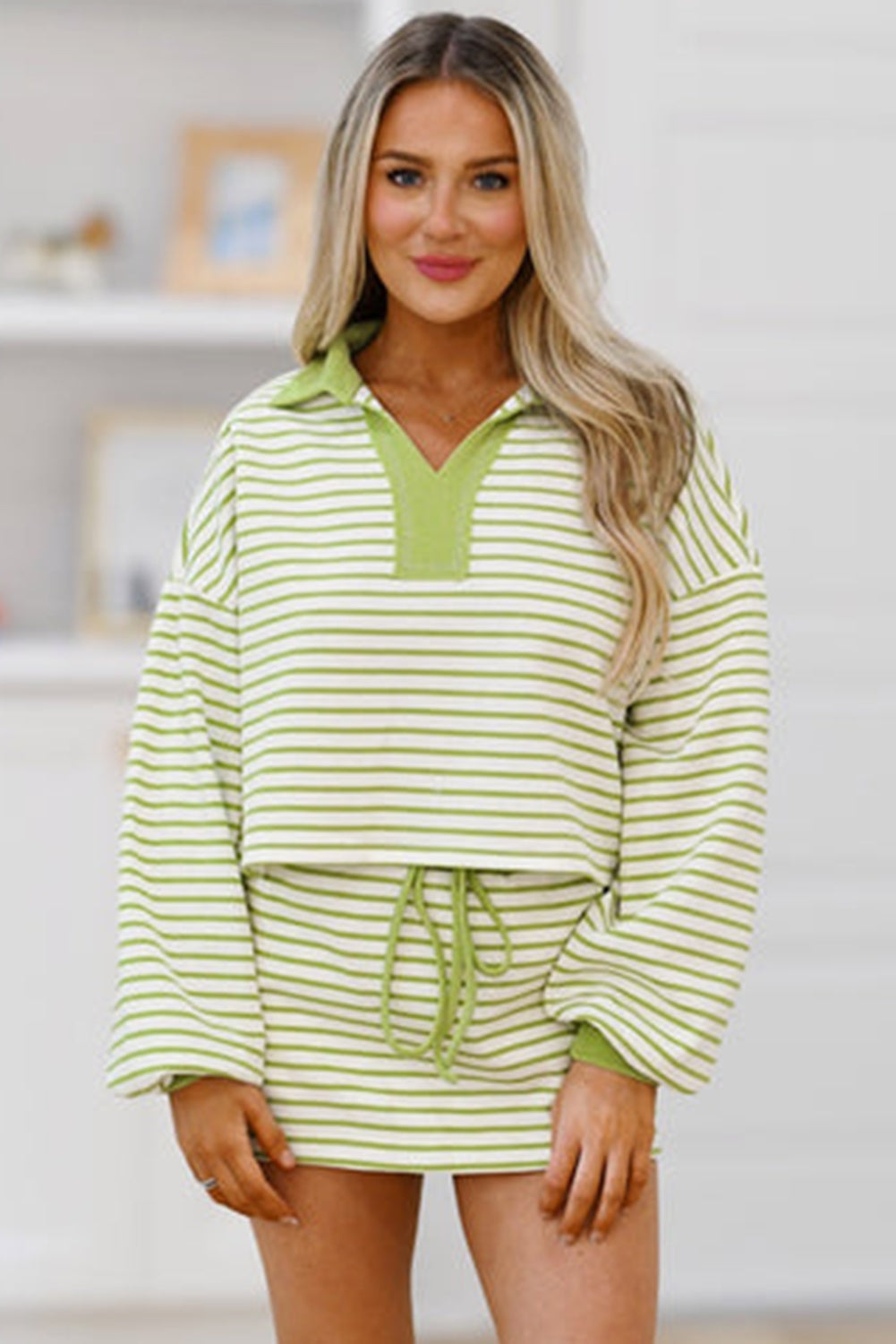 Striped Drop Shoulder Pullover and Skirt Set