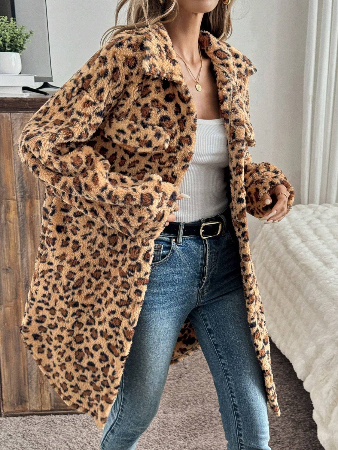 Leopard Button Up Fuzzy Coat