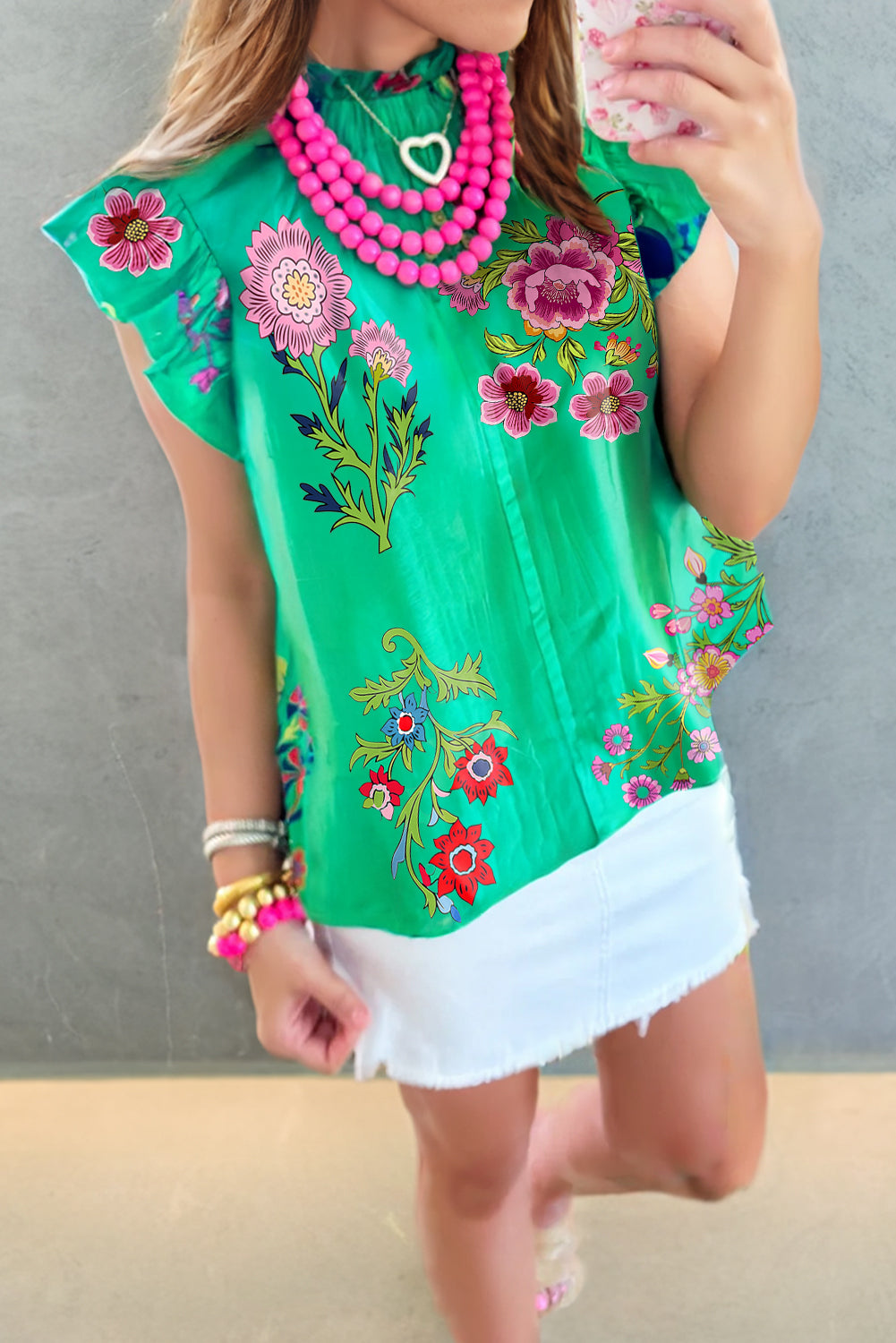 All Over Floral Flutter Sleeve Blouse