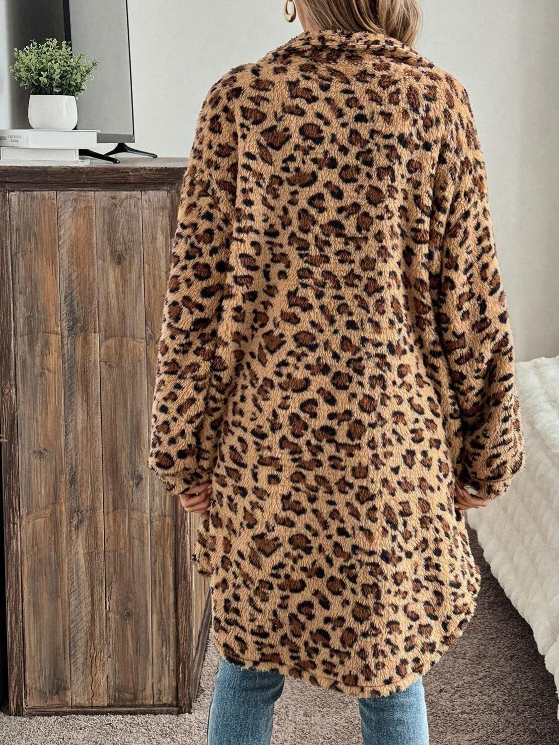 Leopard Button Up Fuzzy Coat